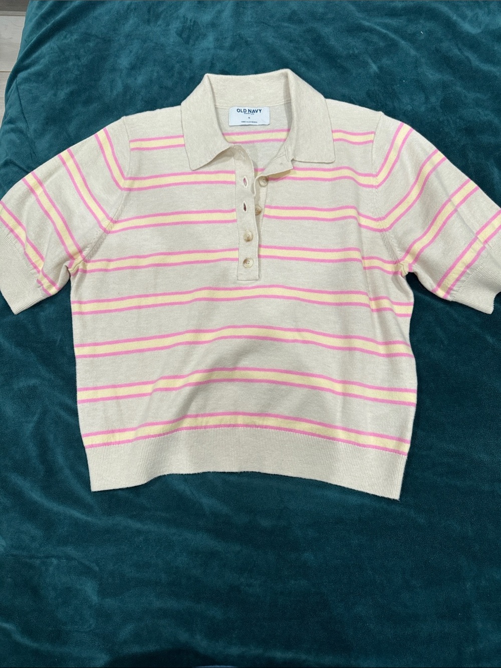 Old Navy Cream Polo with Pink Stripe Accents - Kids